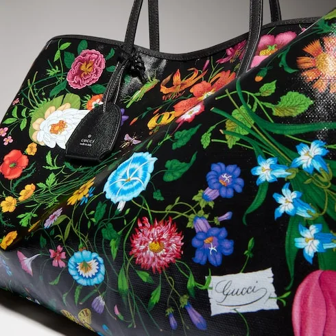 Gucci Tribeca Large Tote Bag / Black/ Multicolor Gucci Flora Coated Canvas Palladium Hardware A0034D FAF8S 1055 - Image 7