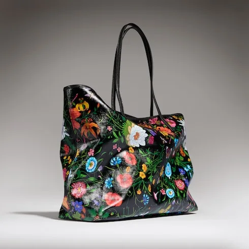 Gucci Tribeca Large Tote Bag / Black/ Multicolor Gucci Flora Coated Canvas Palladium Hardware A0034D FAF8S 1055 - Image 5