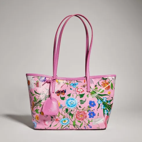 Gucci Tribeca Small Tote Bag / Pink/ Multicolor Gucci Flora Coated Canvas Palladium Hardware A0034E FAF8S 8642 - Image 4