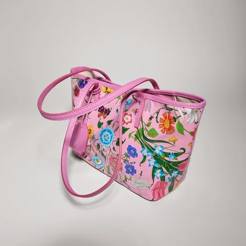 Gucci Tribeca Small Tote Bag / Pink/ Multicolor Gucci Flora Coated Canvas Palladium Hardware A0034E FAF8S 8642 - Image 6
