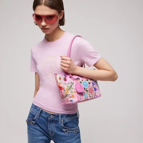 Alternative view of Gucci Tribeca Small Tote Bag / Pink/ Multicolor Gucci Flora Coated Canvas Palladium Hardware A0034E FAF8S 8642