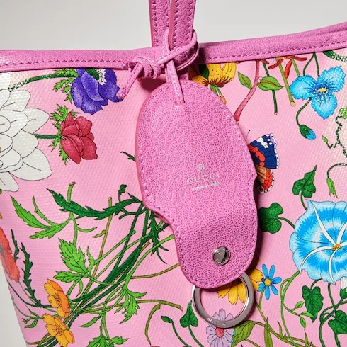 Gucci Tribeca Small Tote Bag / Pink/ Multicolor Gucci Flora Coated Canvas Palladium Hardware A0034E FAF8S 8642 - Image 9