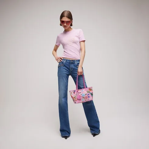 Gucci Tribeca Small Tote Bag / Pink/ Multicolor Gucci Flora Coated Canvas Palladium Hardware A0034E FAF8S 8642 - Image 3