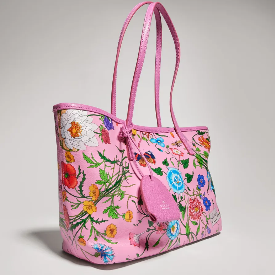 Gucci Tribeca Small Tote Bag / Pink/ Multicolor Gucci Flora Coated Canvas Palladium Hardware A0034E FAF8S 8642 - Image 8