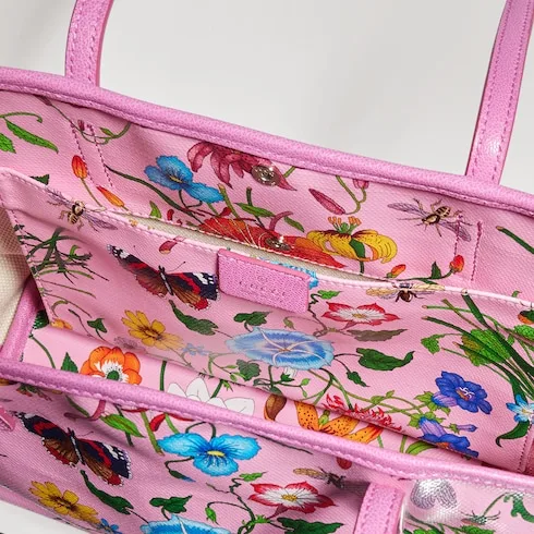Gucci Tribeca Small Tote Bag / Pink/ Multicolor Gucci Flora Coated Canvas Palladium Hardware A0034E FAF8S 8642 - Image 10