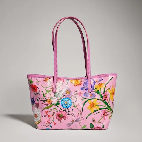 Gucci Tribeca Small Tote Bag / Pink/ Multicolor Gucci Flora Coated Canvas Palladium Hardware A0034E FAF8S 8642 - Image 5
