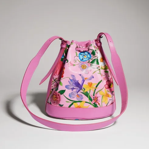 Gucci Venice Small Bucket Bag / Pink/ Multicolor Gucci Flora Coated Canvas Palladium Hardware - Image 4
