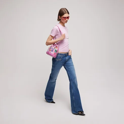 Gucci Venice Small Bucket Bag / Pink/ Multicolor Gucci Flora Coated Canvas Palladium Hardware - Image 3
