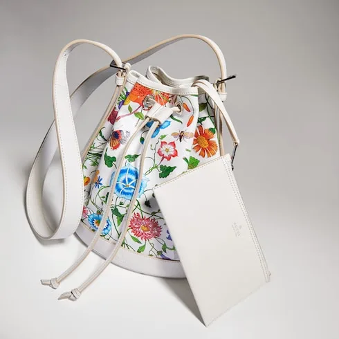 Gucci Venice Small Bucket Bag / White/ Multicolor Gucci Flora Coated Canvas Palladium Hardware - Image 8