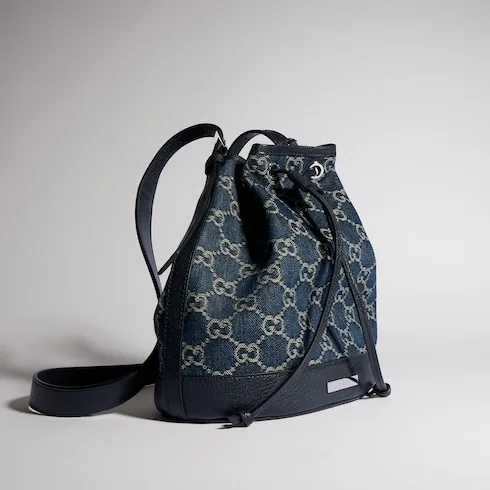 Gucci Venice Small Bucket Bag / Dark Blue Denim Palladium Hardware - Image 5