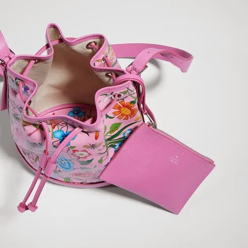 Gucci Venice Small Bucket Bag / Pink/ Multicolor Gucci Flora Coated Canvas Palladium Hardware - Image 7