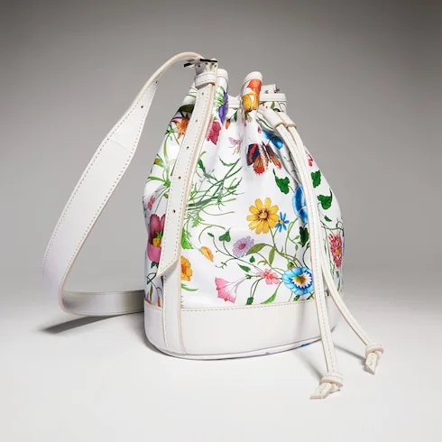 Gucci Venice Small Bucket Bag / White/ Multicolor Gucci Flora Coated Canvas Palladium Hardware - Image 6