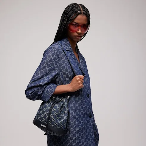 Gucci Venice Small Bucket Bag / Dark Blue Denim Palladium Hardware - Image 3