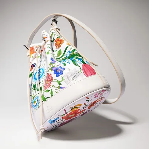 Gucci Venice Small Bucket Bag / White/ Multicolor Gucci Flora Coated Canvas Palladium Hardware - Image 9