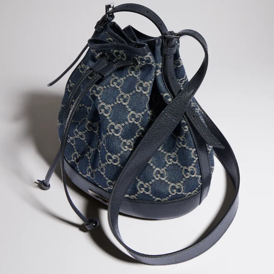 Gucci Venice Small Bucket Bag / Dark Blue Denim Palladium Hardware - Image 6