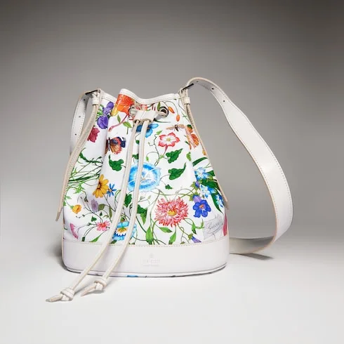 Gucci Venice Small Bucket Bag / White/ Multicolor Gucci Flora Coated Canvas Palladium Hardware - Image 5