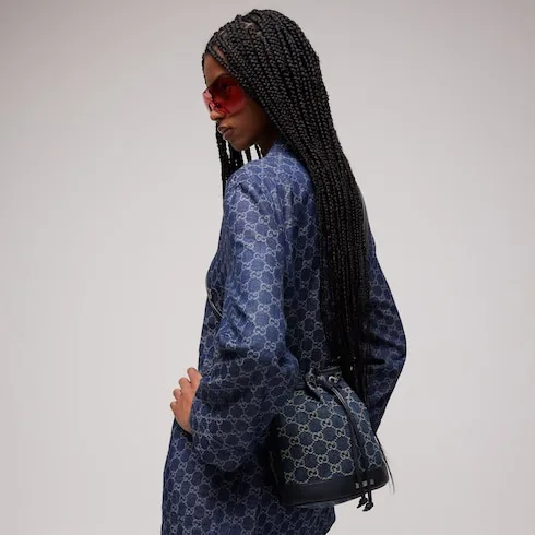 Alternative view of Gucci Venice Small Bucket Bag / Dark Blue Denim Palladium Hardware