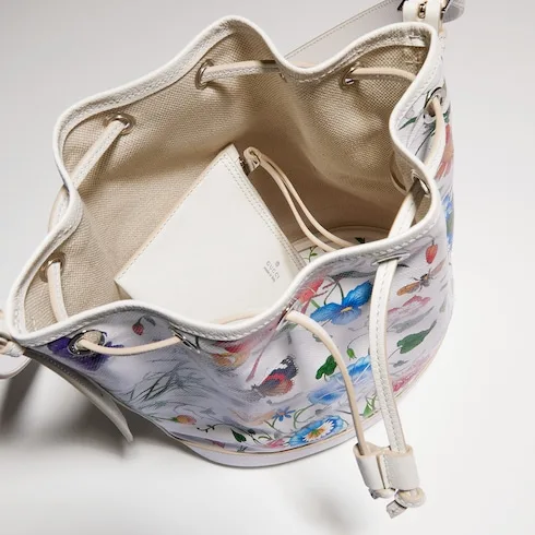 Gucci Venice Small Bucket Bag / White/ Multicolor Gucci Flora Coated Canvas Palladium Hardware - Image 11