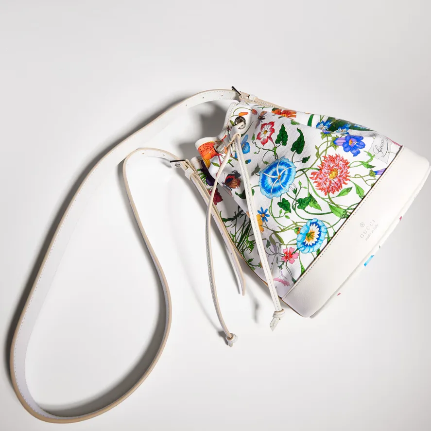 Gucci Venice Small Bucket Bag / White/ Multicolor Gucci Flora Coated Canvas Palladium Hardware - Image 7
