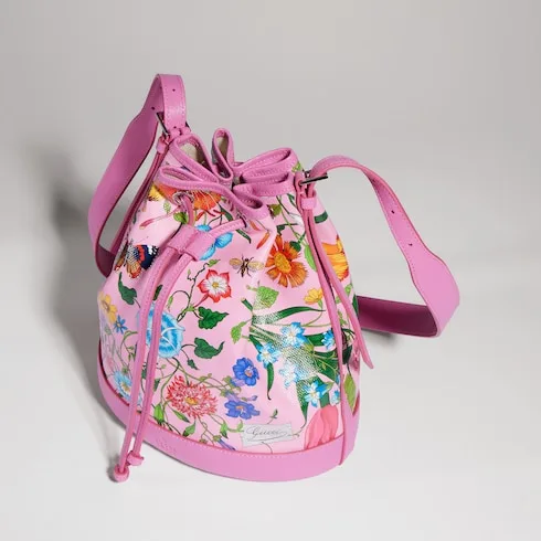 Gucci Venice Small Bucket Bag / Pink/ Multicolor Gucci Flora Coated Canvas Palladium Hardware - Image 5