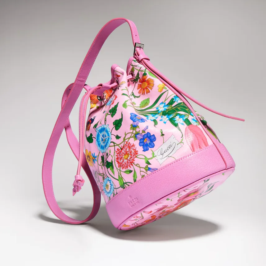 Gucci Venice Small Bucket Bag / Pink/ Multicolor Gucci Flora Coated Canvas Palladium Hardware - Image 6