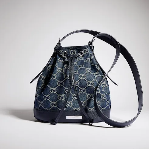 Gucci Venice Small Bucket Bag / Dark Blue Denim Palladium Hardware - Image 4