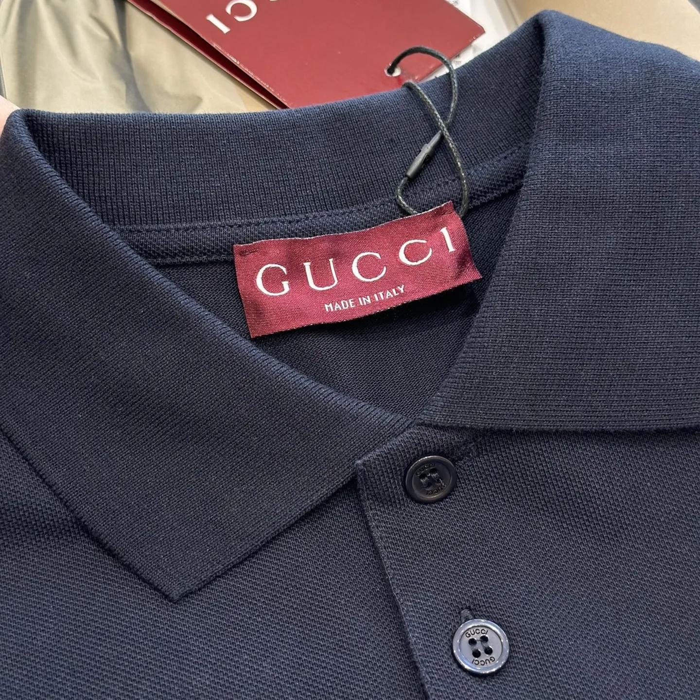 Gucci Web Stripe Pique Polo Shirt Navy Blue - Image 6