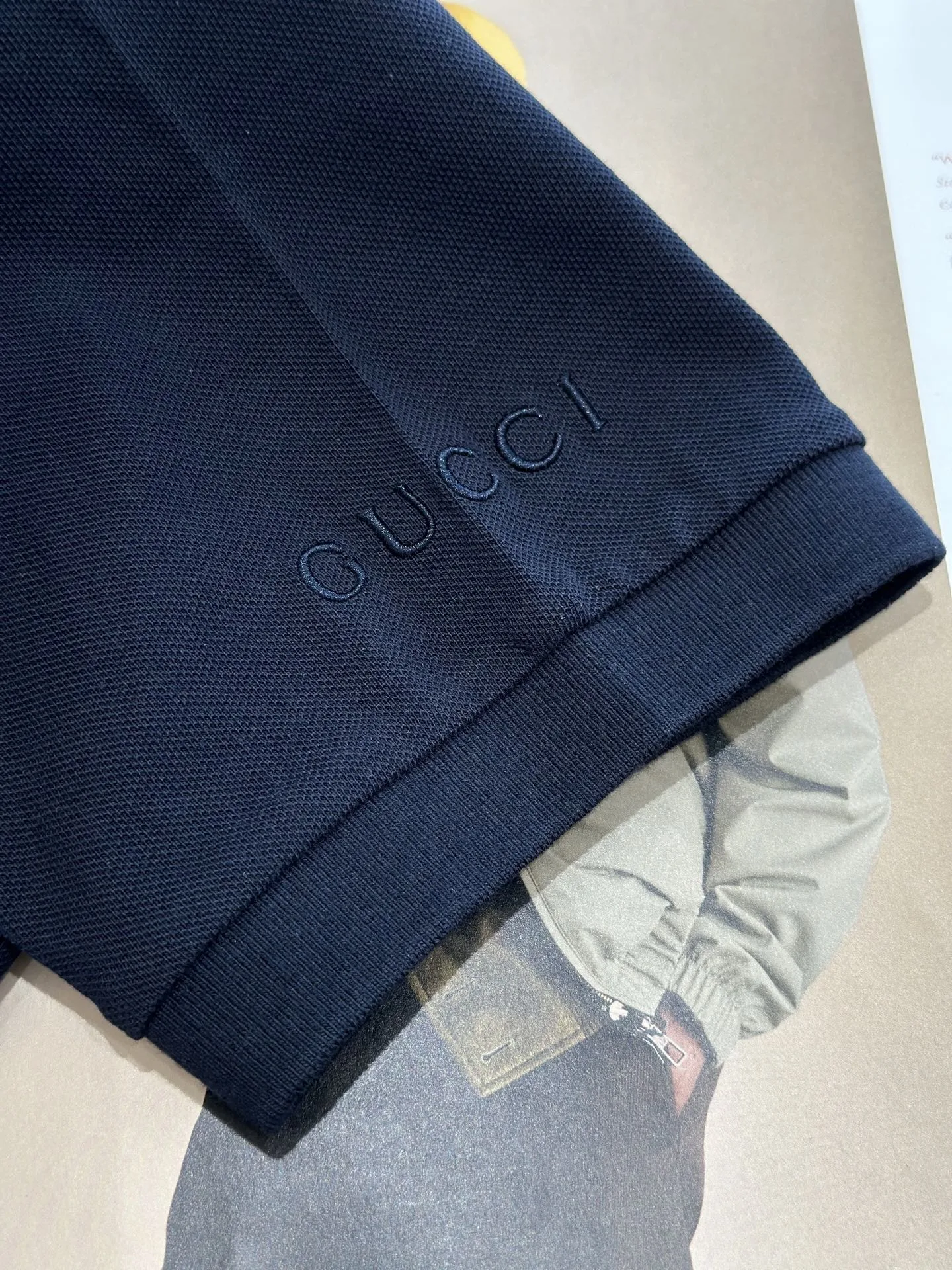 Gucci Web Stripe Pique Polo Shirt Navy Blue - Image 8