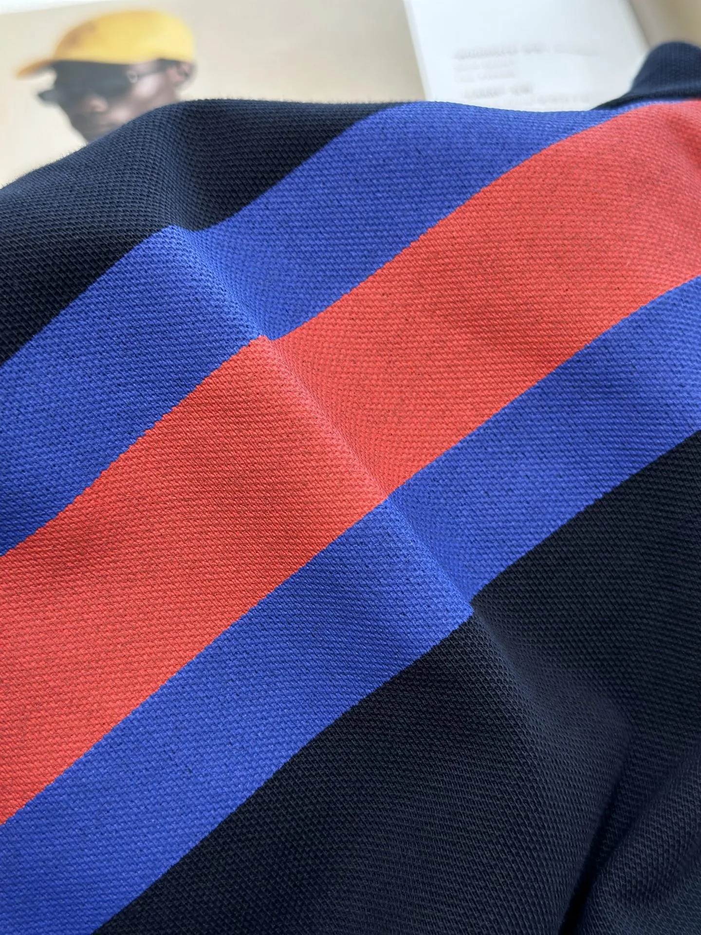 Gucci Web Stripe Pique Polo Shirt Navy Blue - Image 9
