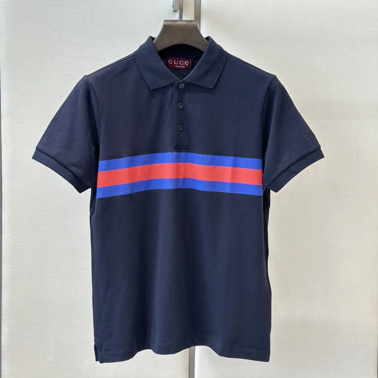 Alternative view of Gucci Web Stripe Pique Polo Shirt Navy Blue