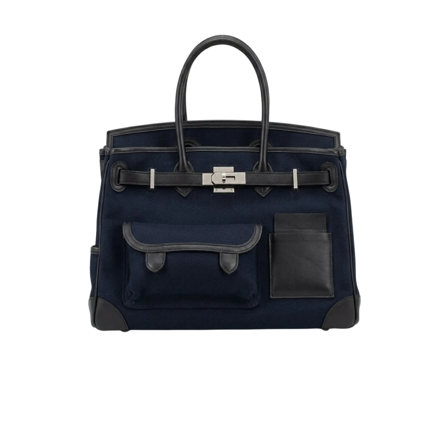 Hermes Birkin Cargo 35 Top Handle Bag / Navy Blue Silver Hardware