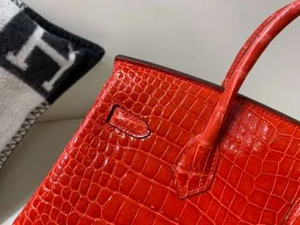 Hermes Braise Crocodile Birkin Top Handle Bag / Red Gold Hardware - Image 4