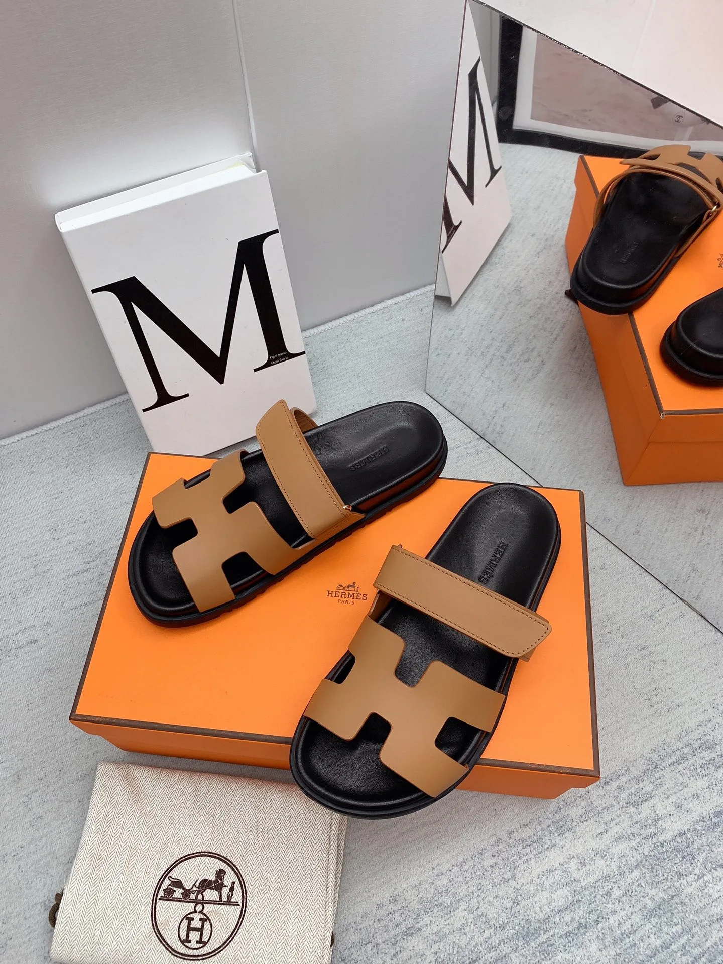 Hermes Chypre Sandals Brown/ Blue - Image 9