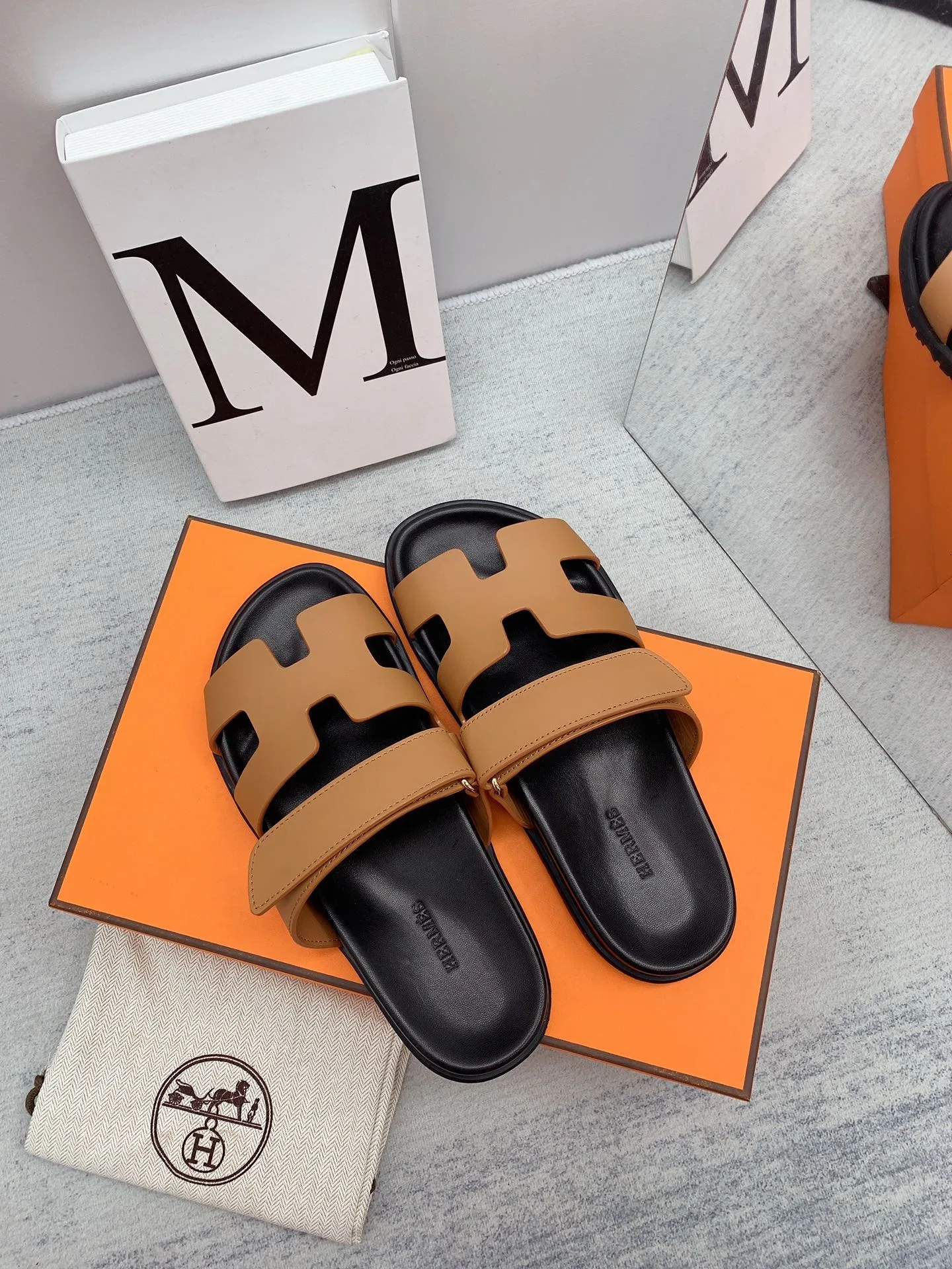 Hermes Chypre Sandals Brown/ Blue - Image 8