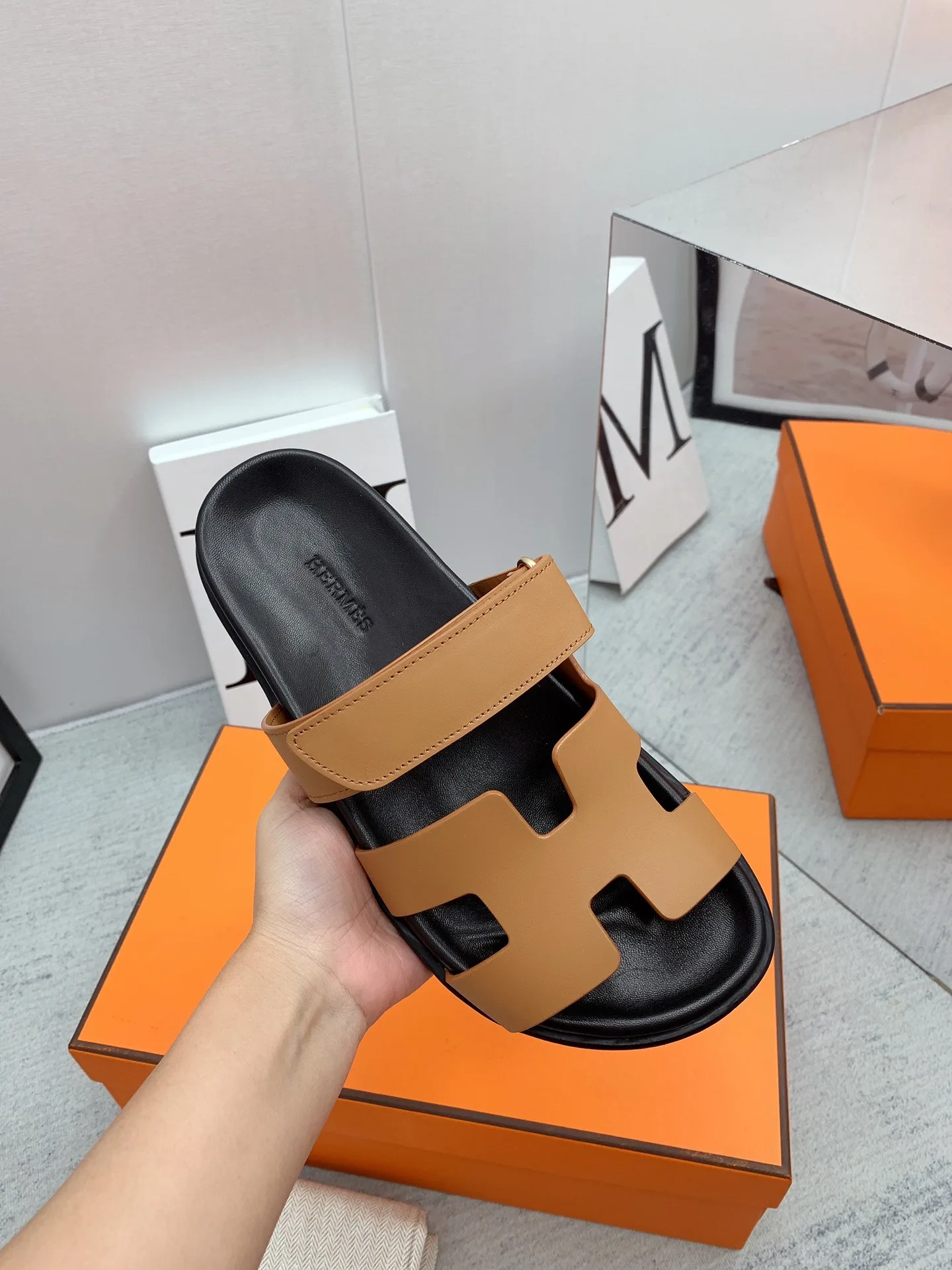 Hermes Chypre Sandals Brown/ Blue - Image 6