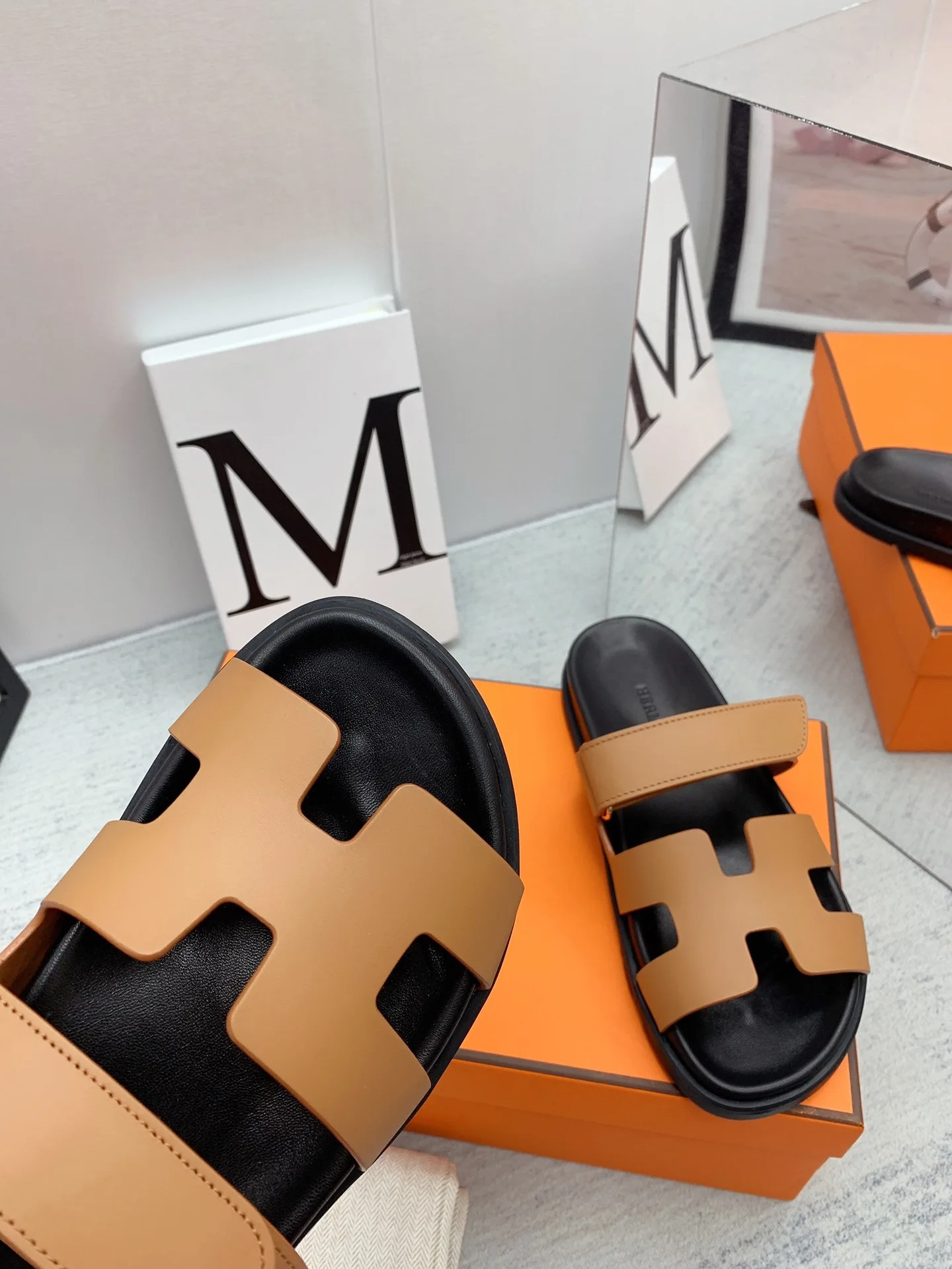 Hermes Chypre Sandals Brown/ Blue - Image 3