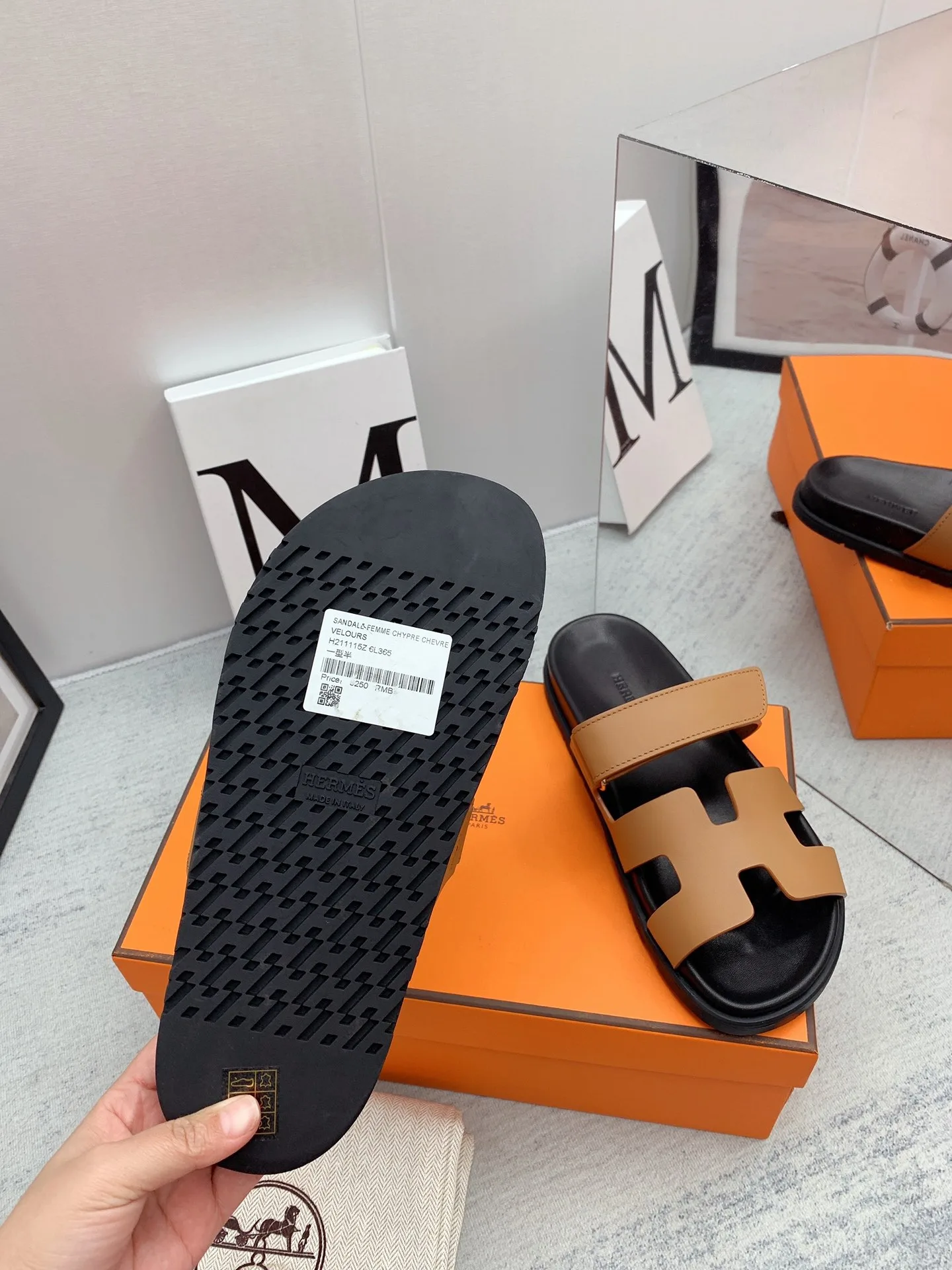 Alternative view of Hermes Chypre Sandals Brown/ Blue