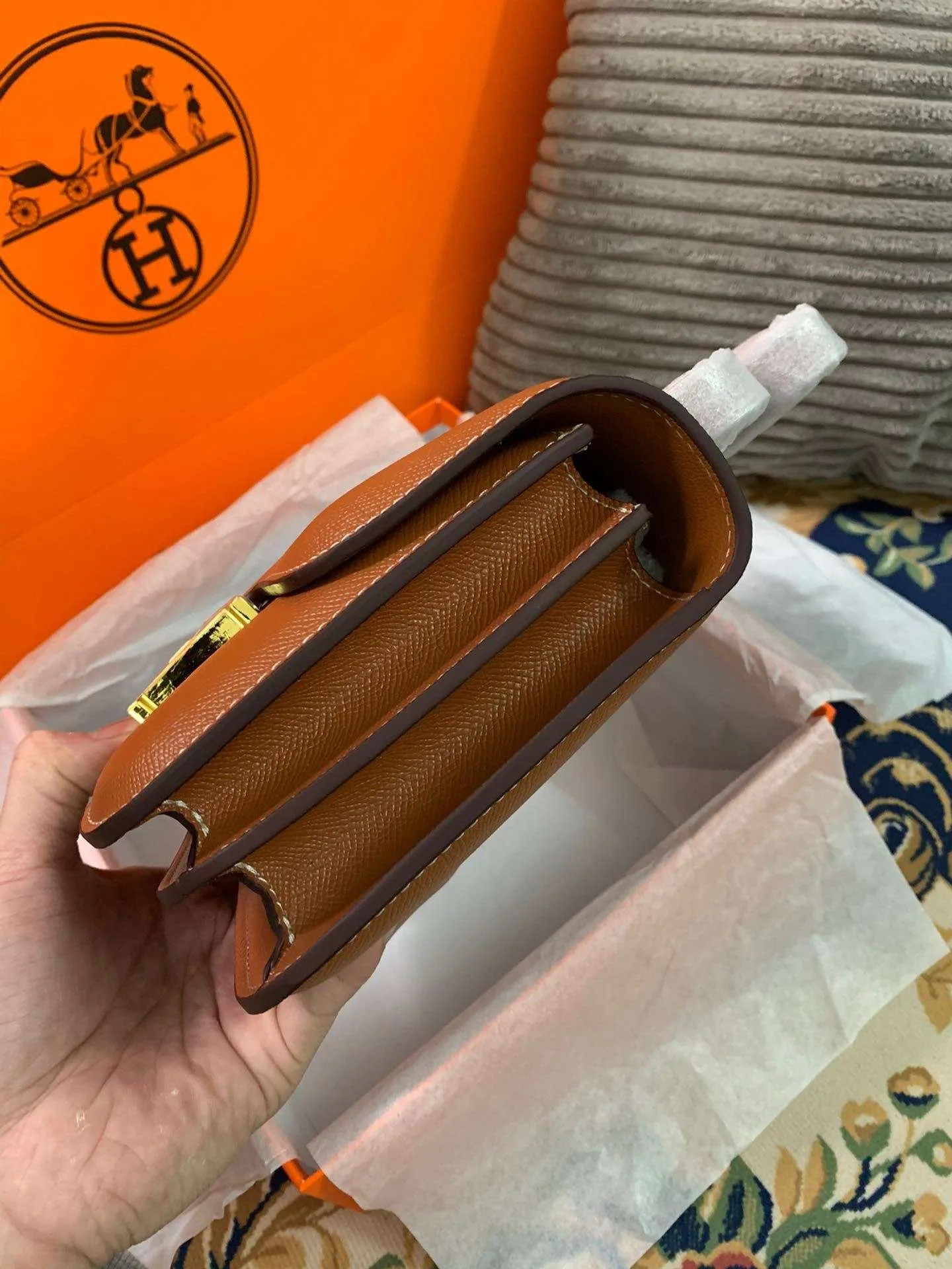 Hermes Constance 18 Crossbody Bag / Brown Gold Hardware - Image 4
