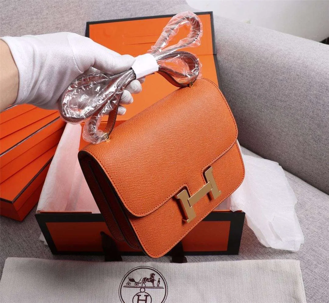 Hermes Constance 18 Crossbody Bag / Orange Gold Hardware - Image 6