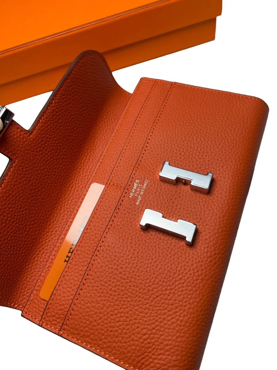 Hermes Constance Togo Long Wallet / Silver Toned Hardware Orange - Image 9