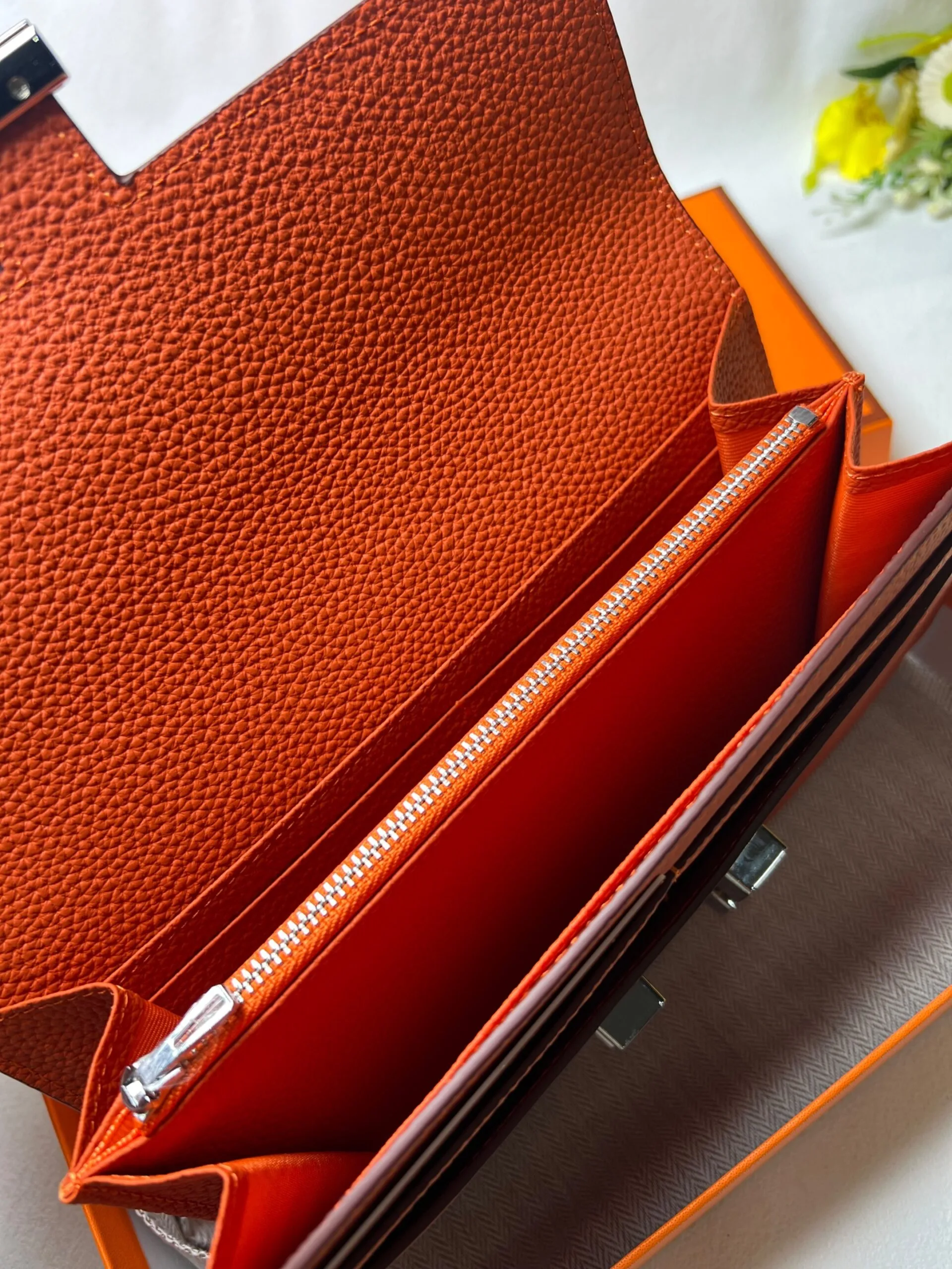 Hermes Constance Togo Long Wallet / Silver Toned Hardware Orange - Image 7