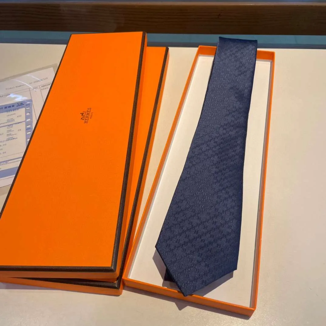 Hermes Faconnee H Tie Navy Blue - Image 8
