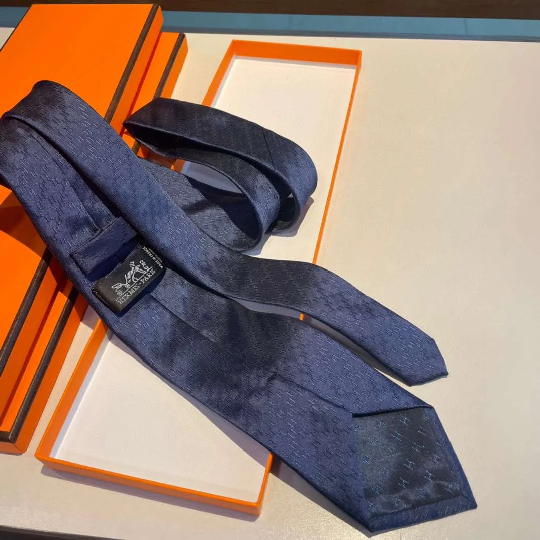 Hermes Faconnee H Tie Navy Blue - Image 5