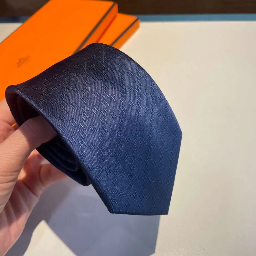 Alternative view of Hermes Faconnee H Tie Navy Blue