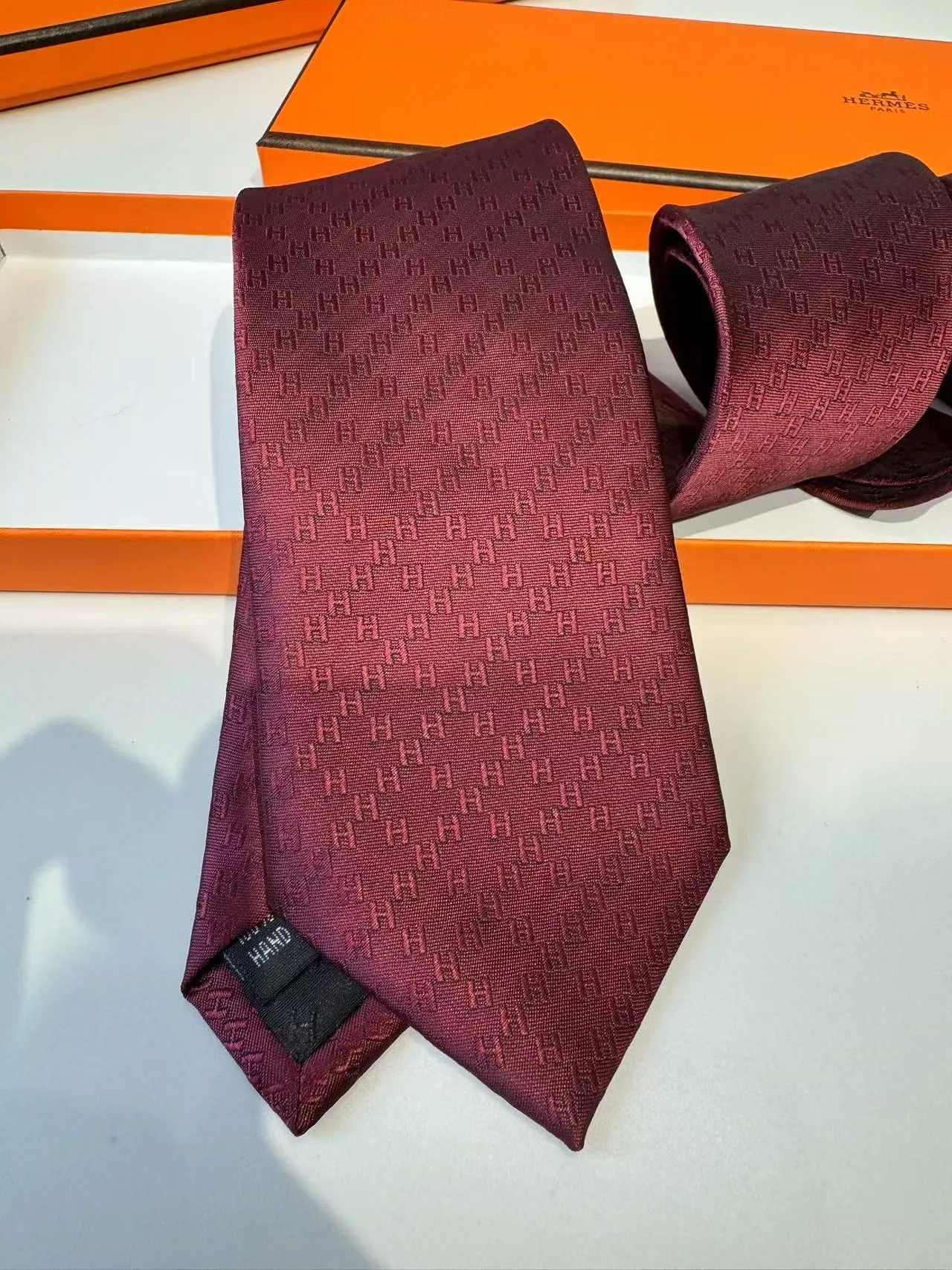 Alternative view of Hermes Faconnee H Tie Red