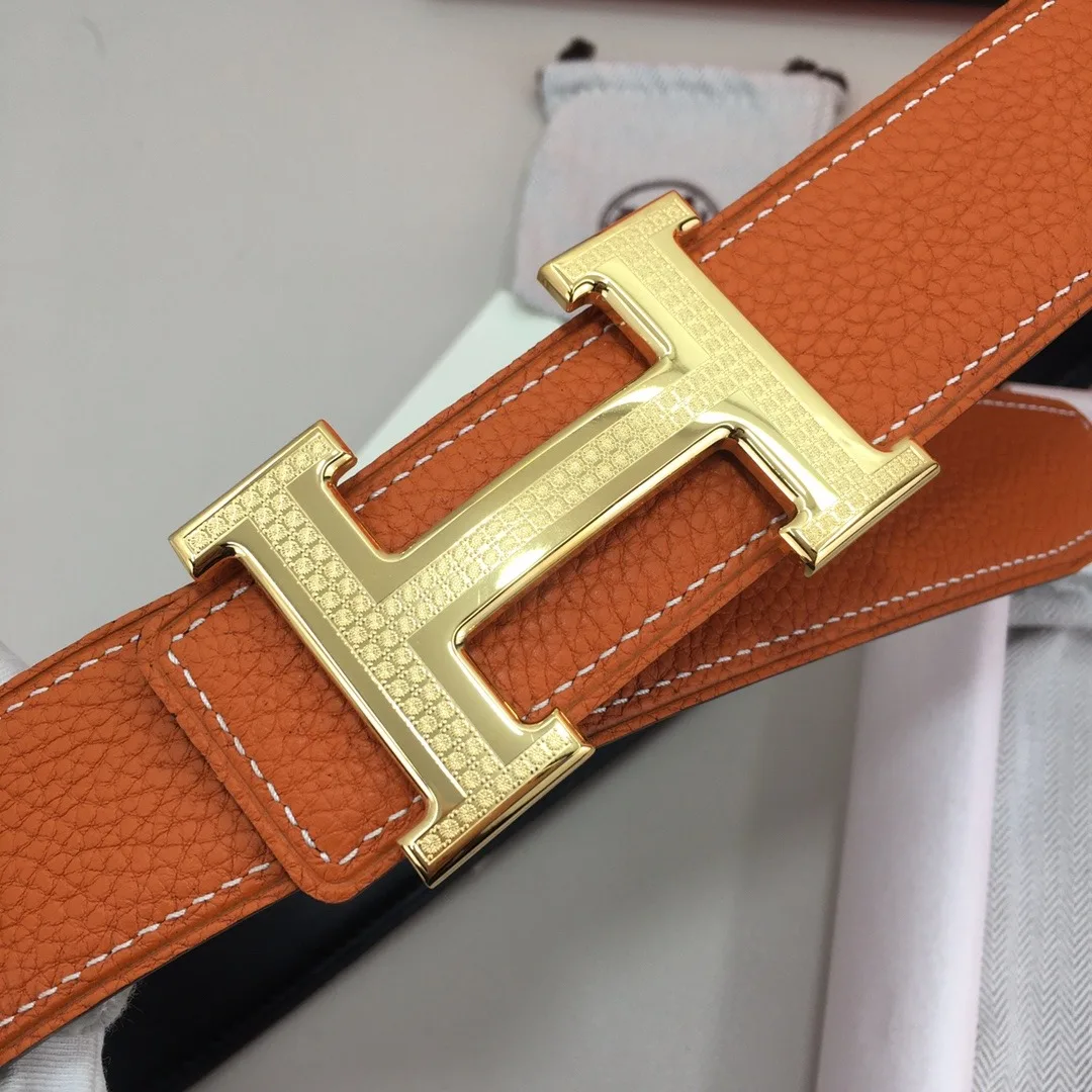 Hermes H Guillochee Belt Buckle & Reversible Orange - Image 2