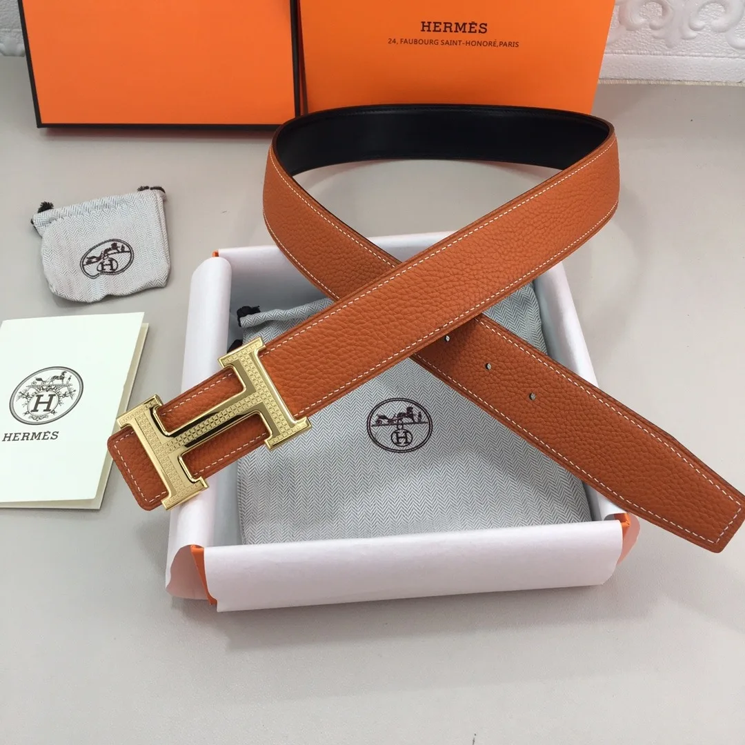 Hermes H Guillochee Belt Buckle & Reversible Orange - Image 3