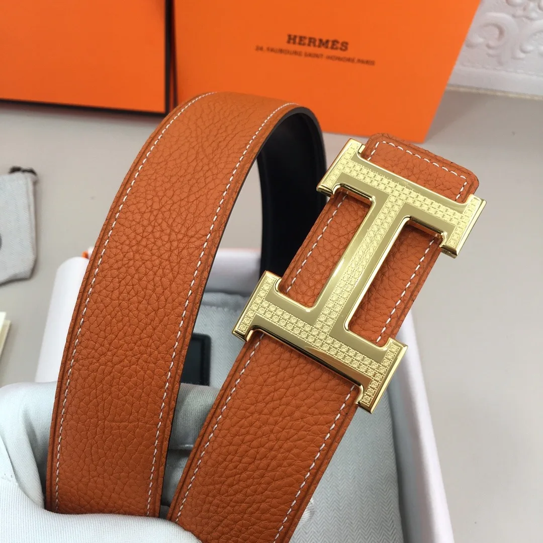 Hermes H Guillochee Belt Buckle & Reversible Orange - Image 4