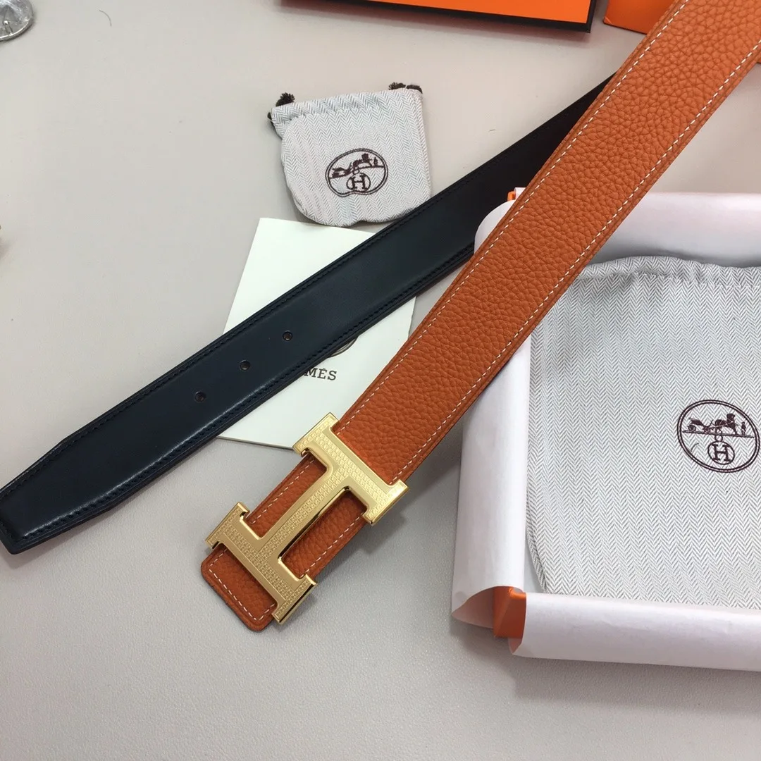 Hermes H Guillochee Belt Buckle & Reversible Orange - Image 5