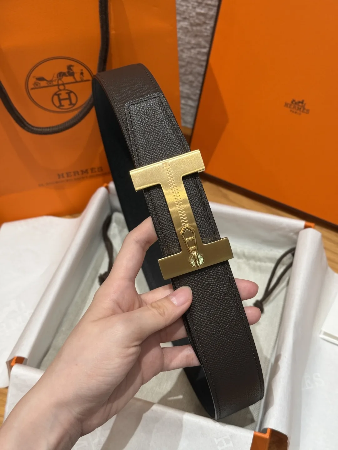 Hermès H-Zip Reversible Belt Dark Brown & Black - Image 5
